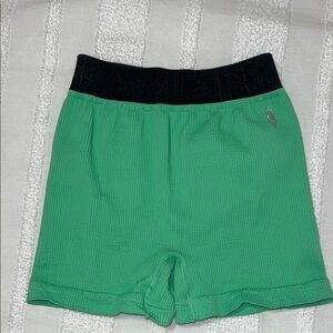 Green Ribbed Shorts with Black Waistband